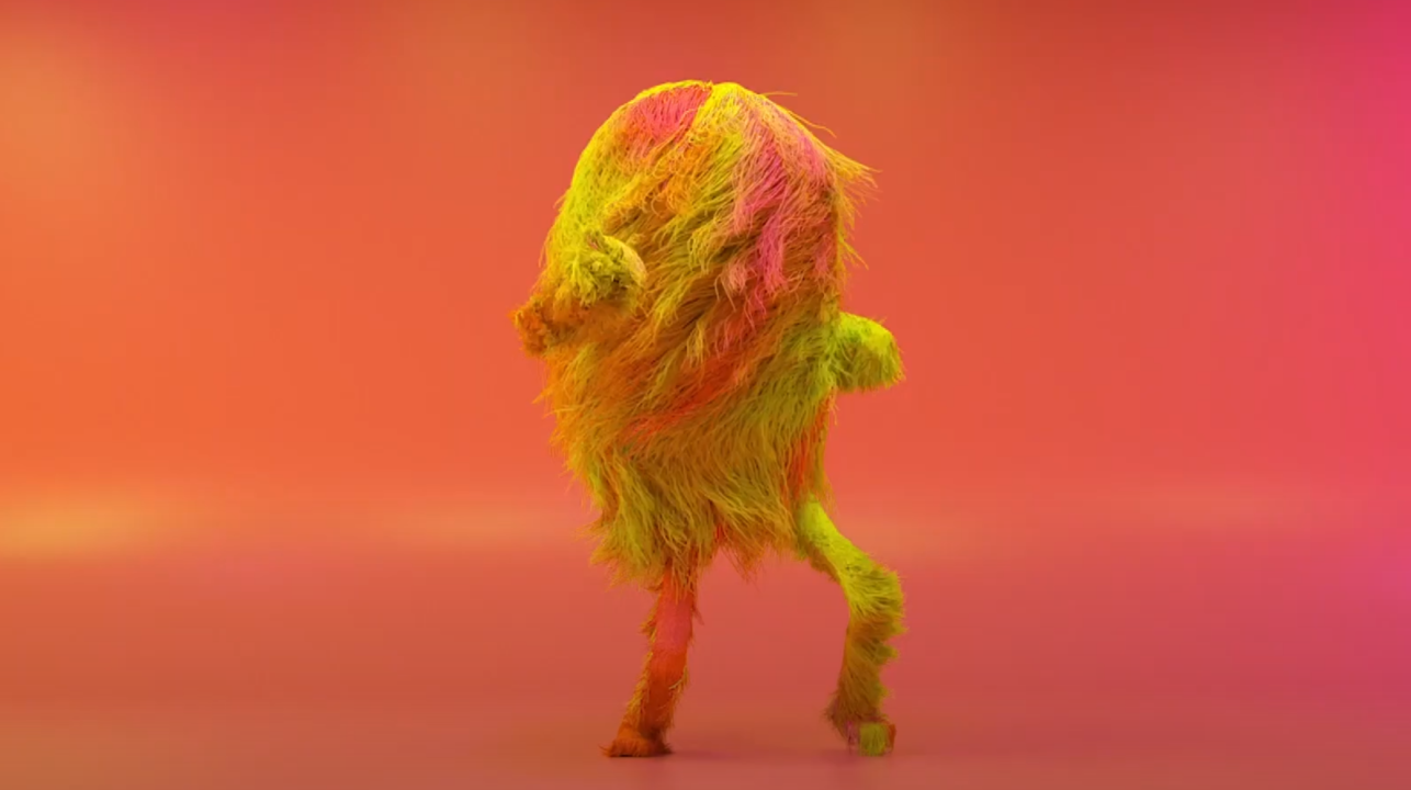 A still frame capture from a video of dancing creature covered in fur