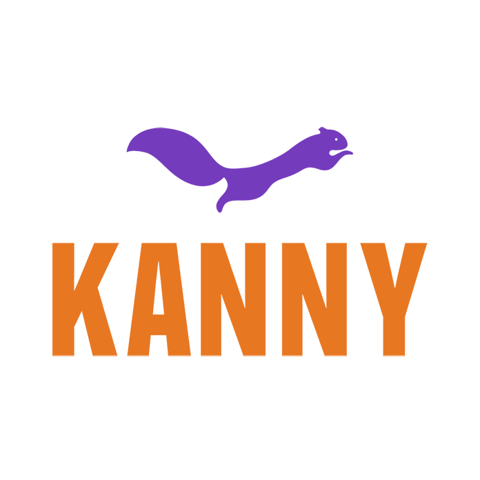 The logo for KANNY containing a purple squirrel and large orange letters spelling KANNY