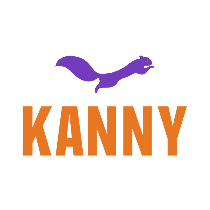 The logo for KANNY containing a purple squirrel and large orange letters spelling KANNY